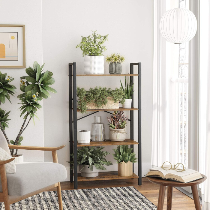 Biblioteca cu 4 etaje din lemn, cadru otel, stil industrial, 66x30x120cm, maro rustic [8]