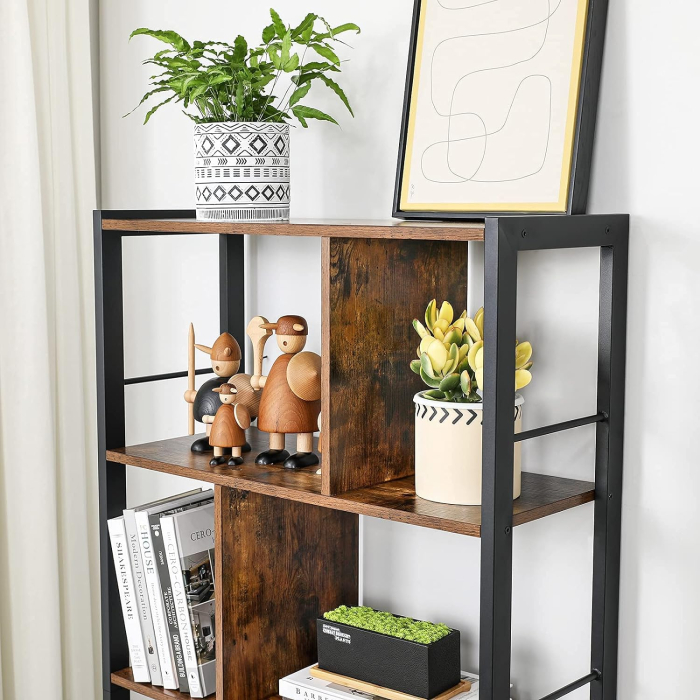 Biblioteca cu 4 rafturi si dulap inferior cu 2 usi, stil industrial, 74x30x155cm, maro rustic [8]