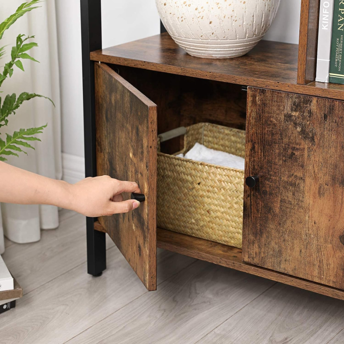 Biblioteca cu 4 rafturi si dulap inferior cu 2 usi, stil industrial, 74x30x155cm, maro rustic [6]