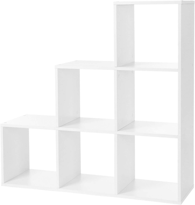 Biblioteca cu 6 compartimente, unitate de depozitare pentru decoratiuni, din lemn, 29x98x98cm, alb [7]