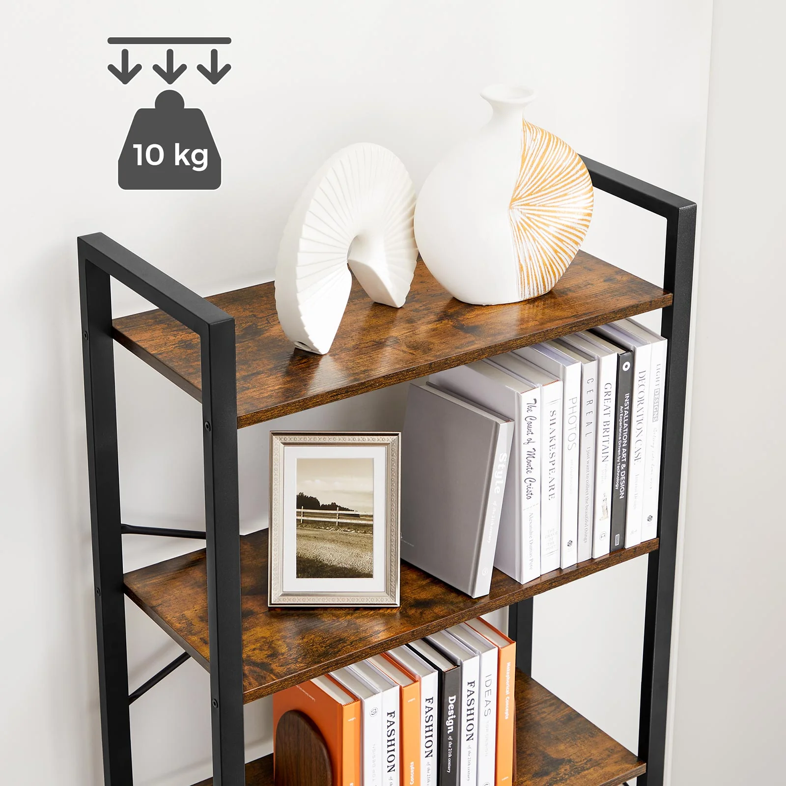 Biblioteca cu cadru otel si 6 polite, stil industrial, 66x30x186cm, maro rustic si negru [4]