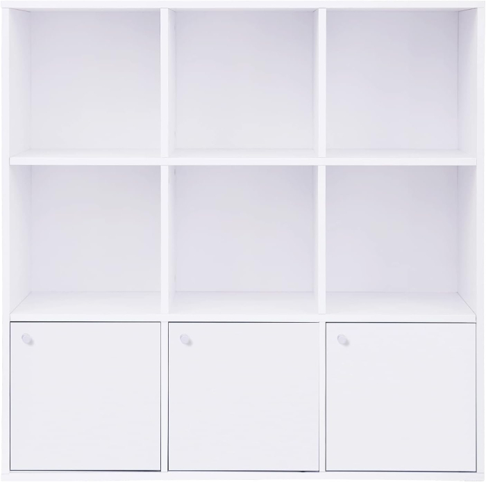 Biblioteca din lemn, cu 9 cuburi, 3 dulapuri inferioare, 98x98x29cm, alb [8]