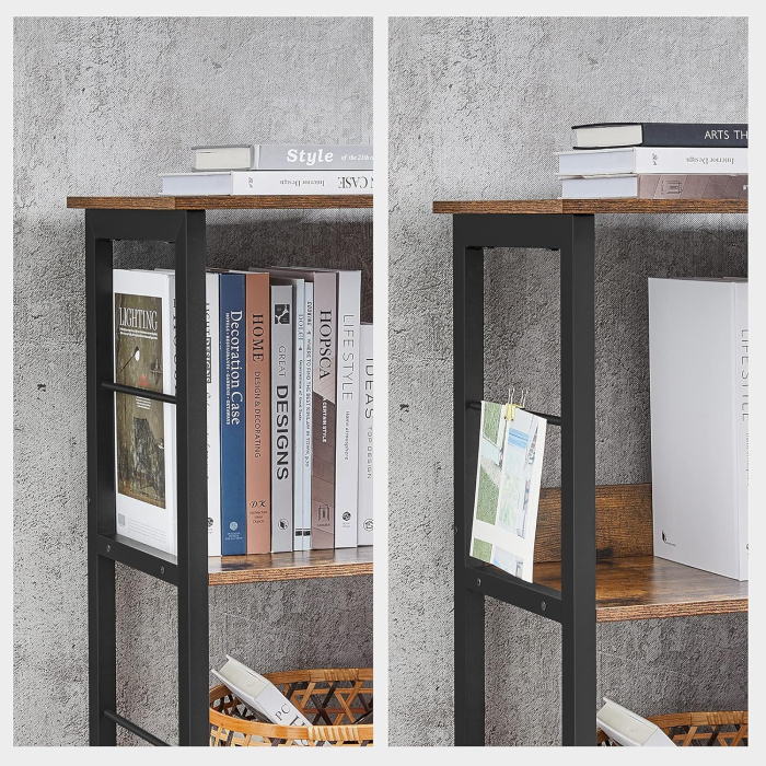 Biblioteca, raft cu 6 unitati de depozitare, din lemn, 33x120x80 cm, maro rustic [2]