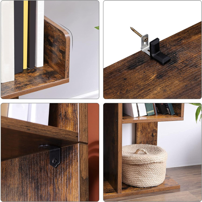 Biblioteca stil arbore, cu 13 rafturi de depozitare, colturi rotunjite, 86x25x140cm, maro rustic [4]