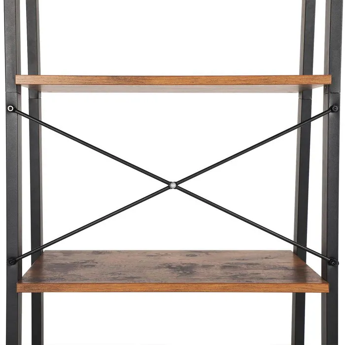 Biblioteca tip scara, cadru otel cu 4 polite din MDF, stil industrial, 56x34x138cm, maro rustic [5]