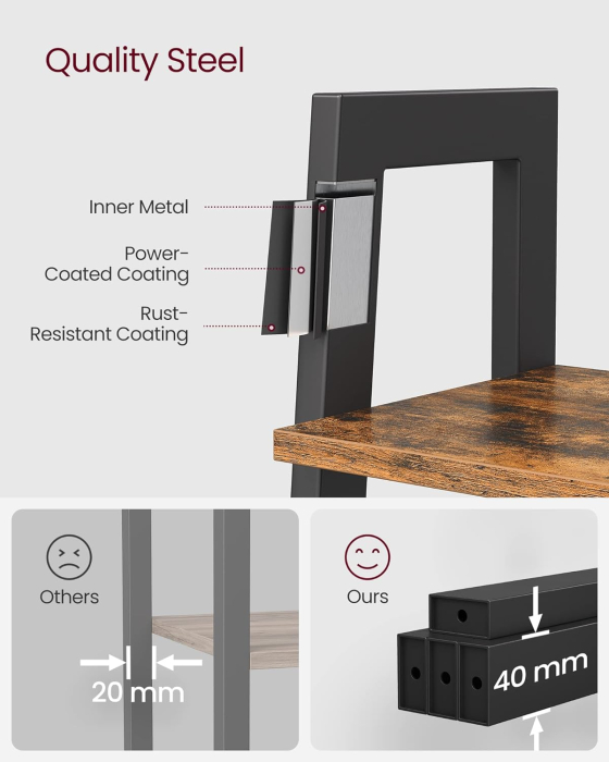 Biblioteca tip scara, cadru otel cu 5 polite din MDF, stil industrial, 56x34x172cm, maro rustic si negru [5]