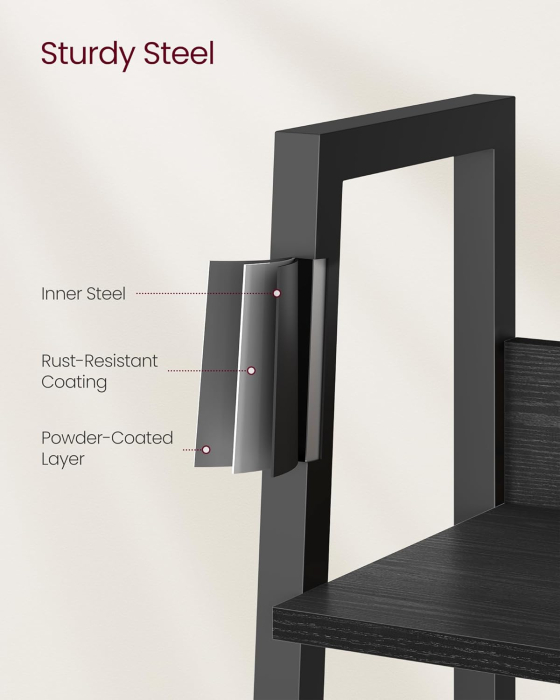 Biblioteca tip scara, cadru otel cu 5 polite, stil industrial, 80x30x170 cm, negru [5]