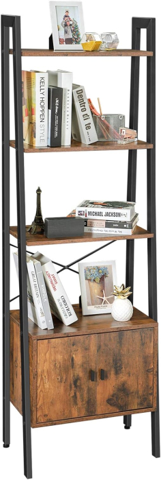 Biblioteca tip scara, cu dulap si 4 rafturi din MDF, stil industrial, 34x56x172cm, maro rustic si negru [6]