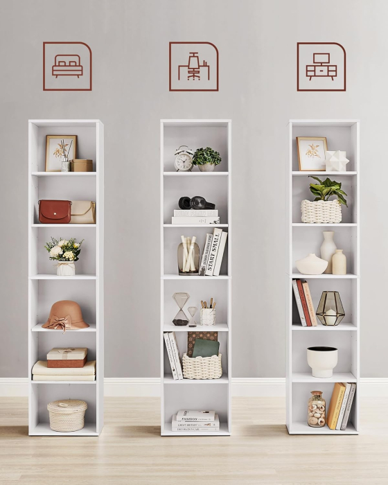 Biblioteca verticala 40x24x179 cm, 6 rafturi din care 4 reglabile, PAL alb mat [4]