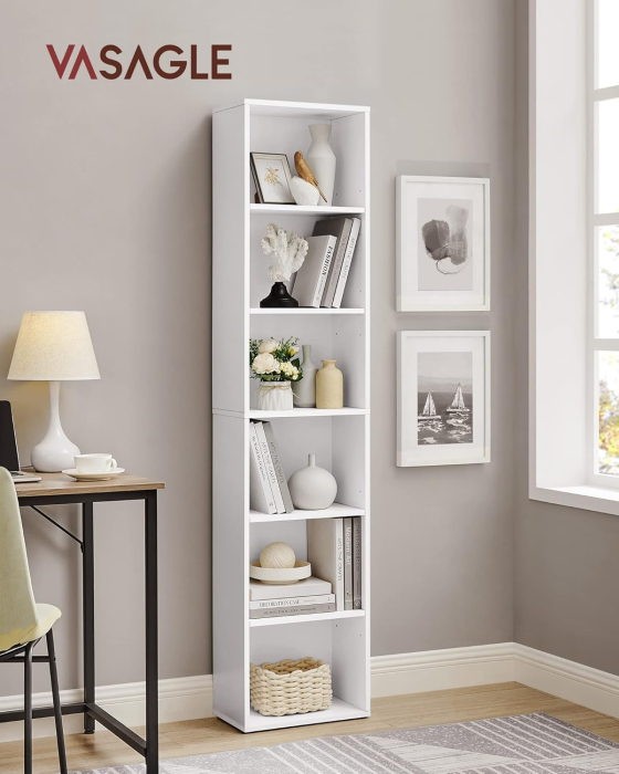 Biblioteca verticala 40x24x179 cm, 6 rafturi din care 4 reglabile, PAL alb mat [5]