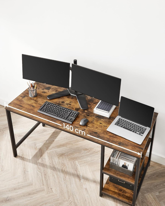 Birou cu 2 rafturi stanga sau dreapta, stil industrial, 60x140x76 cm, maro rustic [8]