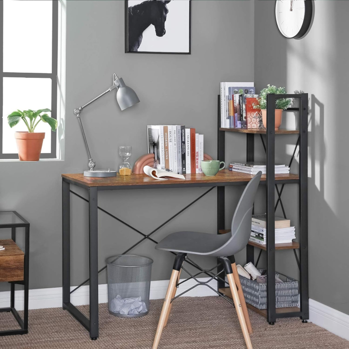 Birou cu raft lateral, montare stanga sau dreapta, industrial, 56x120x120 cm, maro [7]