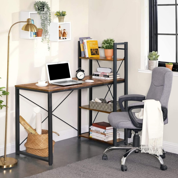 Birou cu raft lateral, montare stanga sau dreapta, industrial, 56x120x120 cm, maro [2]