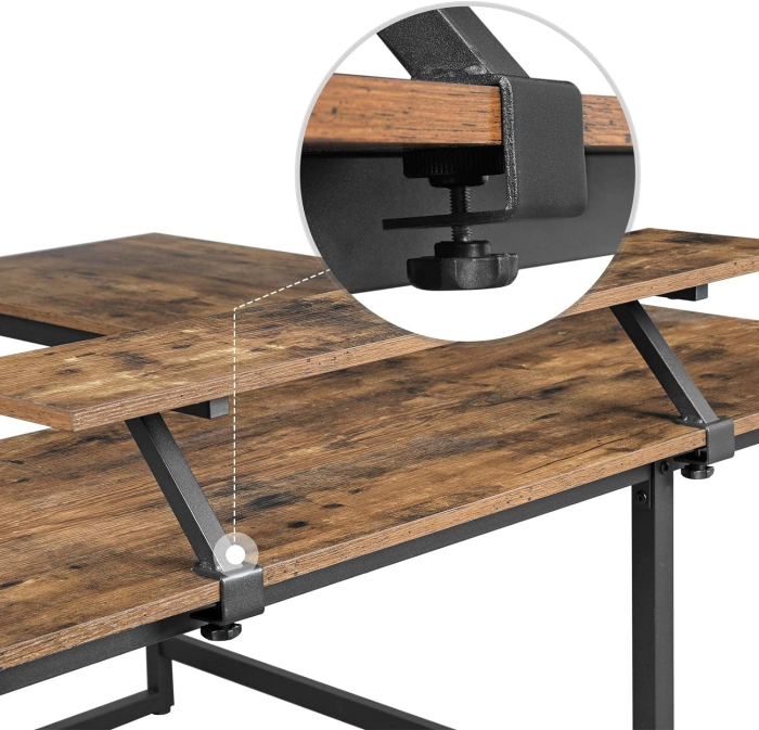 Birou in forma de L cu suport pentru monitor, cadru metalic, 140x130x76cm, maro rustic [7]