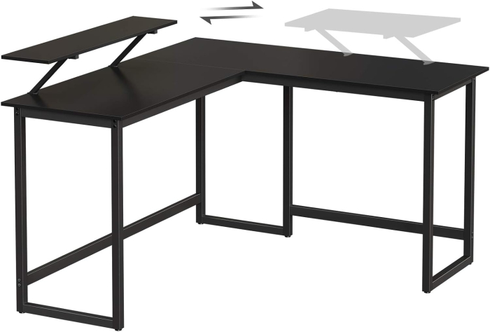 Birou in forma de L cu suport pentru monitor, cadru metalic, 140x130x76cm, negru [4]