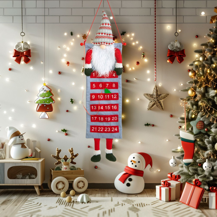 Calendar de perete de Advent - 3D cu elf scandinav - textil - 100 x 28 cm [2]