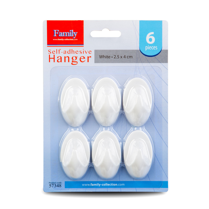 Cârlig autoadeziv - alb - plastic - 2,5 x 4 cm - 6 buc/pachet [1]