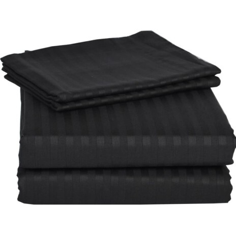 Cearceaf de pat cu elastic damasc bumbac 100% dunga 1 cm- negru [1]