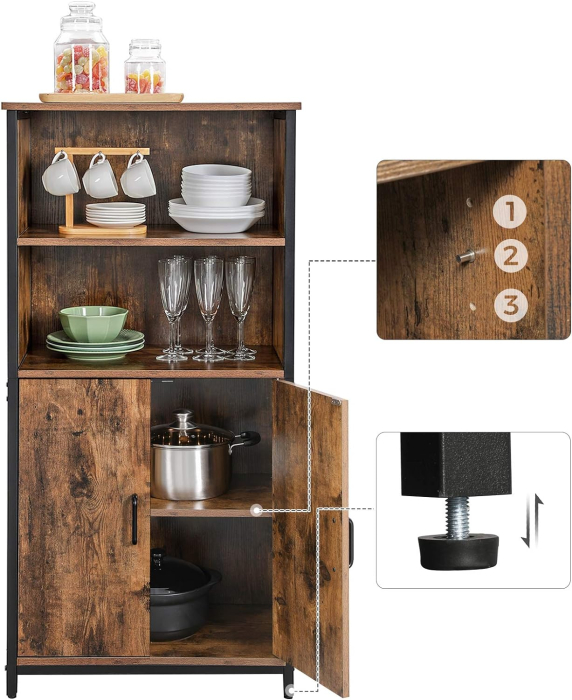 Comoda cu rafturi tip bufet, utilizare multifunctionala, stil industrial, 35x60x125cm, maro rustic [5]