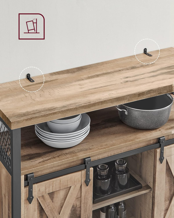 Comoda pentru living sau bucatarie, cu 2 usi glisante, rafturi reglabile, stil rustic, 33x100x80 cm, maro [4]
