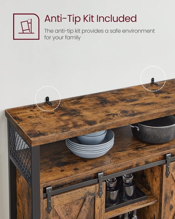 Comoda pentru living sau bucatarie, cu 2 usi glisante, rafturi reglabile, stil rustic, 33x100x80cm, maro si negru [5]