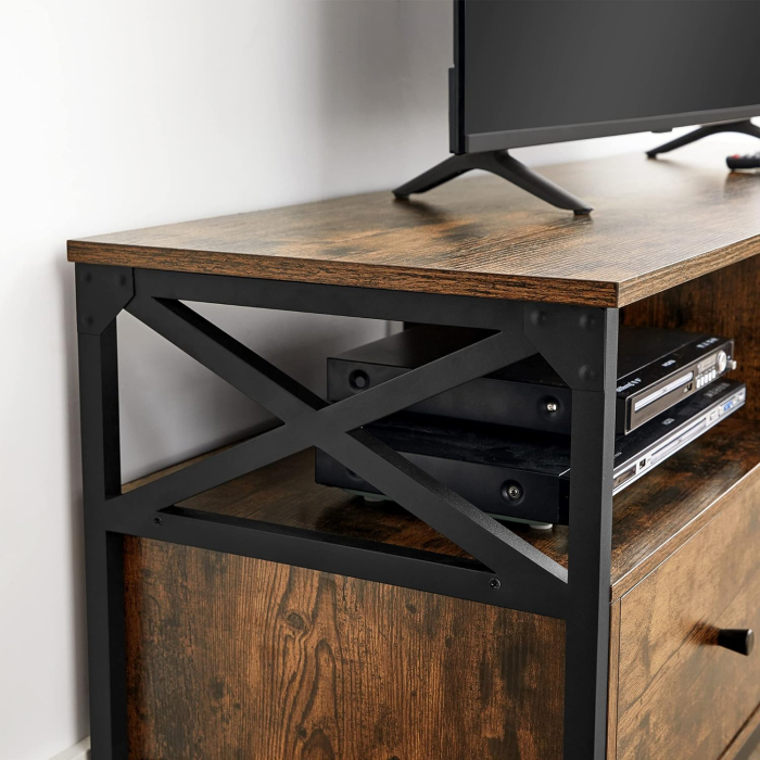 Comoda pentru TV de pana la 65 inch, cu 3 sertare si 3 rafturi deschise, 40x147x50cm, maro rustic si negru [5]