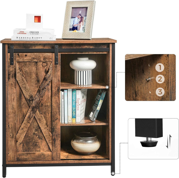 Comoda tip bufet cu usa glisanta si rafturi reglabile, stil industrial, 70x30x80cm, maro rusitc [4]