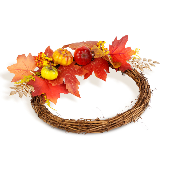 Coroniță decorativă de toamnă cu frunze, bobițe și conuri – Ø35 cm [1]