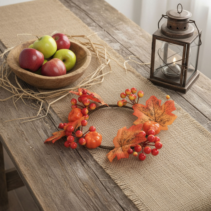 Coroniță decorativă de toamnă cu frunze de arțar – Ø22 cm [2]