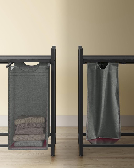 Cos rufe 4x40L, saci detasabili, raft superior si cadru metalic, 116x33x72 cm, negru si gri [5]