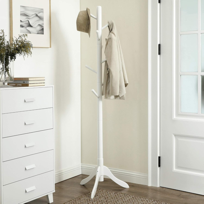 Cuier din lemn masiv, 8 carlige, ajustabil pe 3 inaltimi, design tip copac, 57x175 cm, alb [7]
