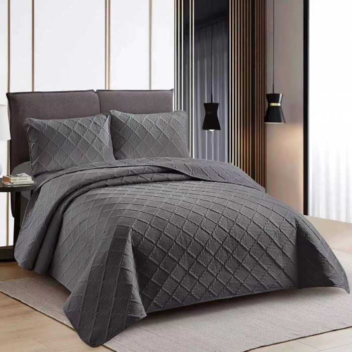 Cuvertură pat uni + 2 fețe de pernă – negru [1]