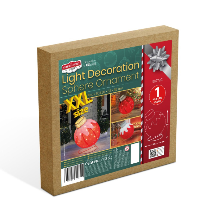 Decor Luminos Crăciun - Ornament Sferic - 60 LED - 60 x 83 cm - Roșu - 100-240 V AC [2]