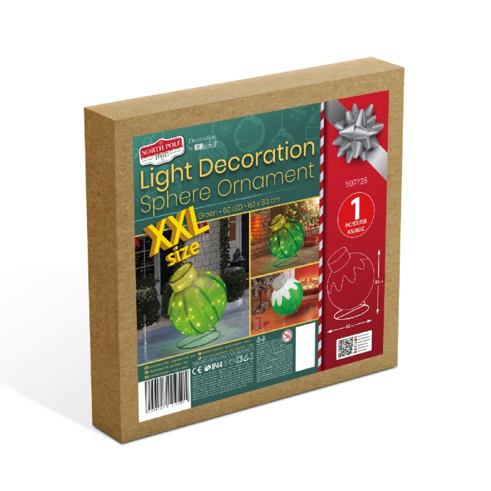 Decor Luminos Crăciun - Ornament Sferic - 60 LED - 60 x 83 cm - Verde - 100-240 V AC [2]