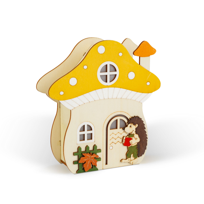 Decorațiune luminoasă de toamnă – căsuță-ciupercă cu arici – lemn – 15 x 16 x 5 cm [2]