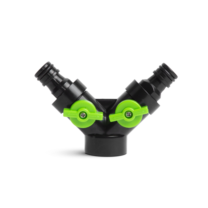Distribuitor Y conector furtun - cu robinet - filetat, conector rapid - plastic - 10,5 x 6,7 x 4 [1]
