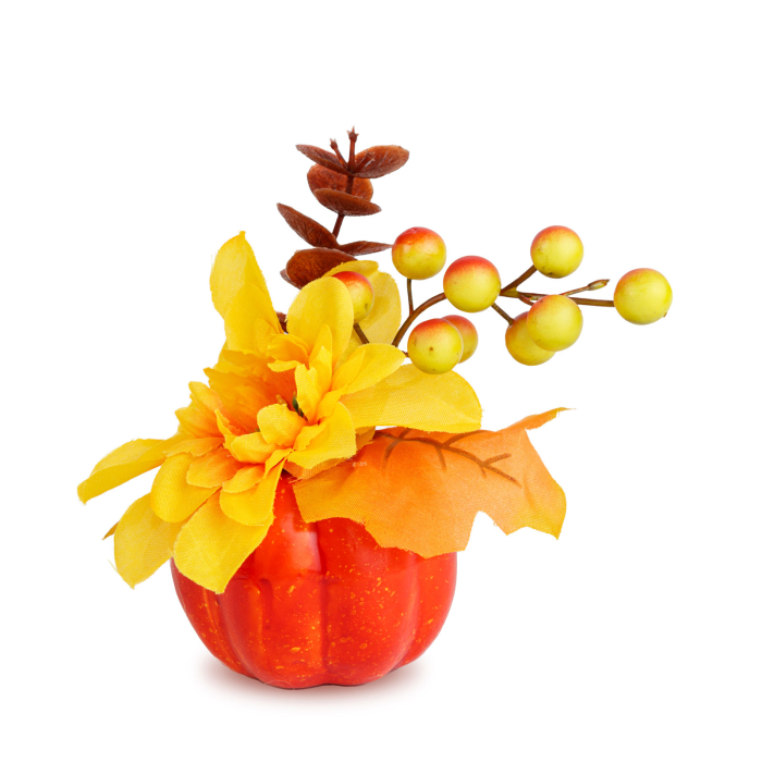 Dovleac decorativ de toamnă cu flori și bobițe – 8 x 10 cm – 4 modele [6]
