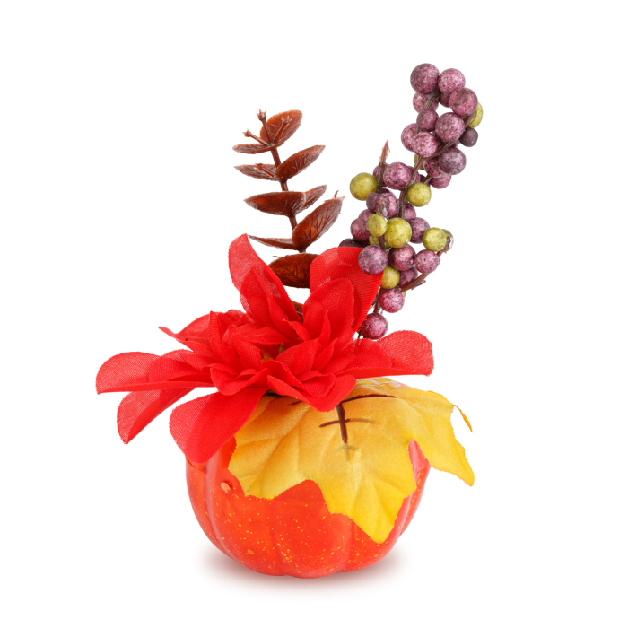 Dovleac decorativ de toamnă cu flori și bobițe – 8 x 10 cm – 4 modele [4]