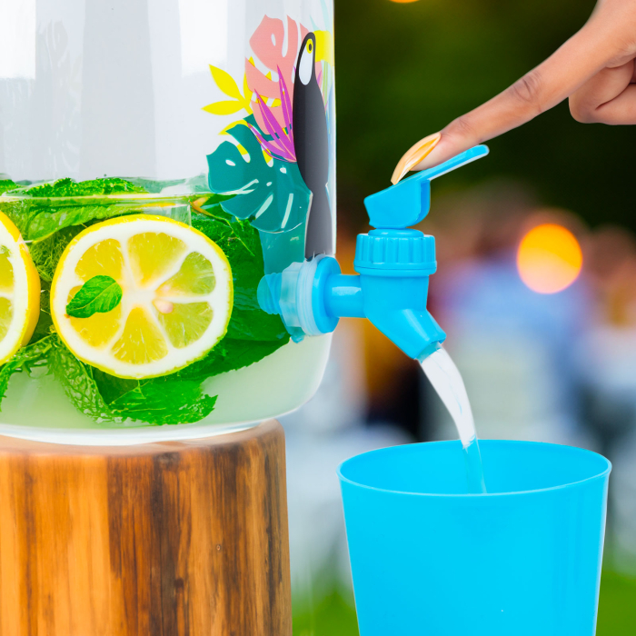 Dozator de băuturi cu robinet, set pahare plastic - 3,8 l - tropical [2]