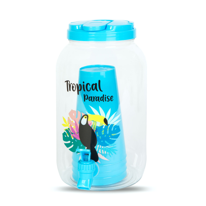 Dozator de băuturi cu robinet, set pahare plastic - 3,8 l - tropical [3]
