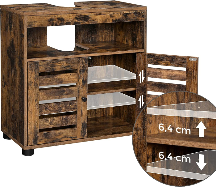 Dulap baie baza lavoar, cu 2 usi, 2 rafturi, 60x30x60 cm, maro rustic [14]