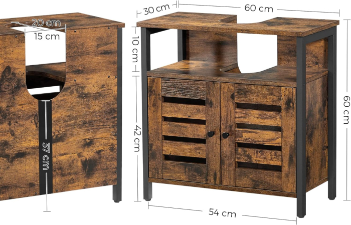 Dulap baie baza lavoar, cu 2 usi, 2 rafturi, 60x30x60 cm, maro rustic [1]