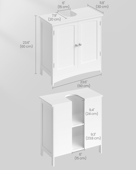Dulap baie baza lavoar, cu 2 usi, 2 rafturi, alb 60x60x30 cm, alb [2]