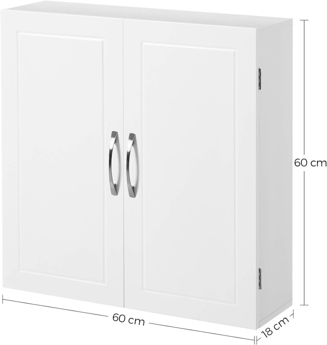 Dulap de baie de perete, cu 2 rafturi reglabile, stil scandinav, 60x18x60cm, alb mat [2]