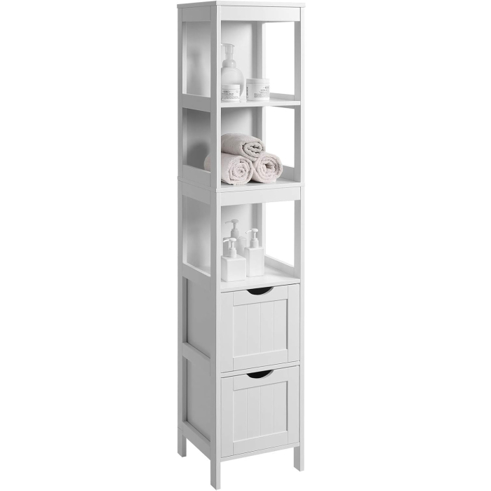 Dulap de baie tip coloana, din MDF, cu 2 sertare si 3 rafturi, 30x30x142 cm, alb [10]