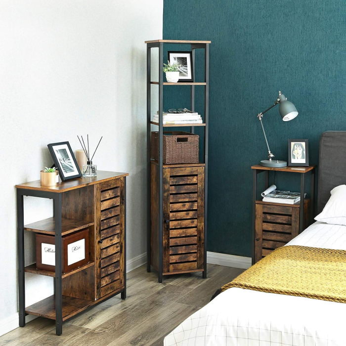 Dulap de depozitare in stil turn, 5 rafturi, compartiment cu usa, 37x30x167cm, maro rustic [1]