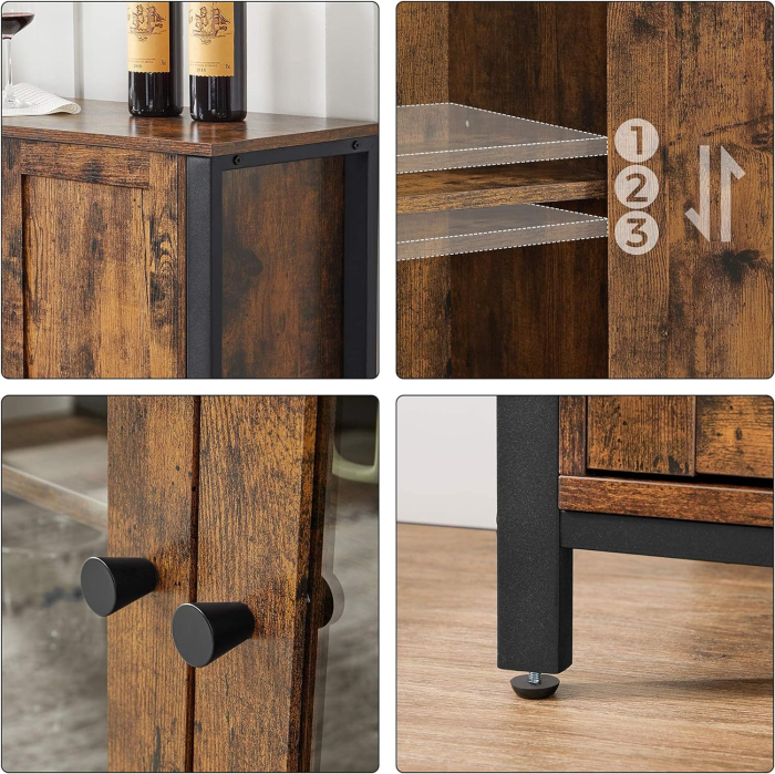 Dulap de depozitare tip bufet, cu 3 usi, stil industrial, 110x33x75cm, maro rustic si negru [5]