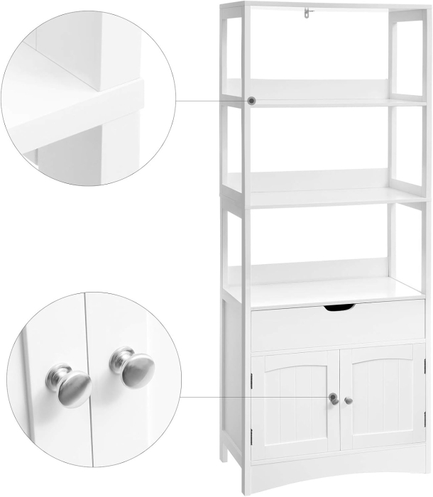 Dulap inalt baie cu 3 rafturi, 1 sertar si 1 dulap, din MDF, 60x33x154 cm, alb [5]