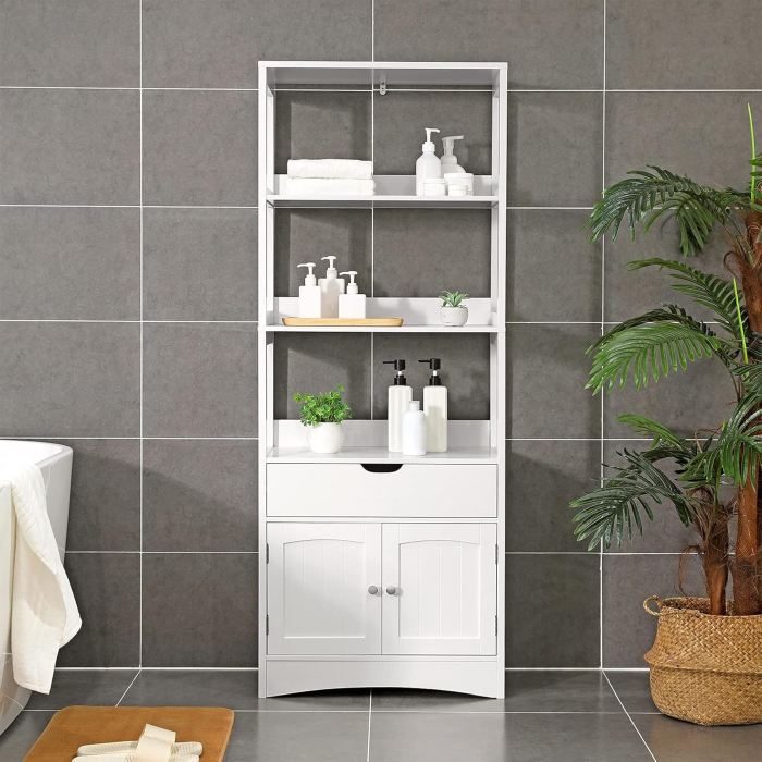 Dulap inalt baie cu 3 rafturi, 1 sertar si 1 dulap, din MDF, 60x33x154 cm, alb [3]