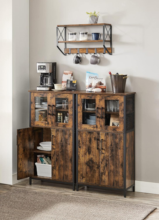 Dulap multifunctional pentru baie, stil industrial, 60x30x108cm, maro rustic si negru [9]